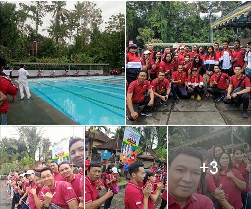 Pegawai BKPSDM Kota Denpasar kompak dan semangat mendukung Tim Renang Kota Denpasar 