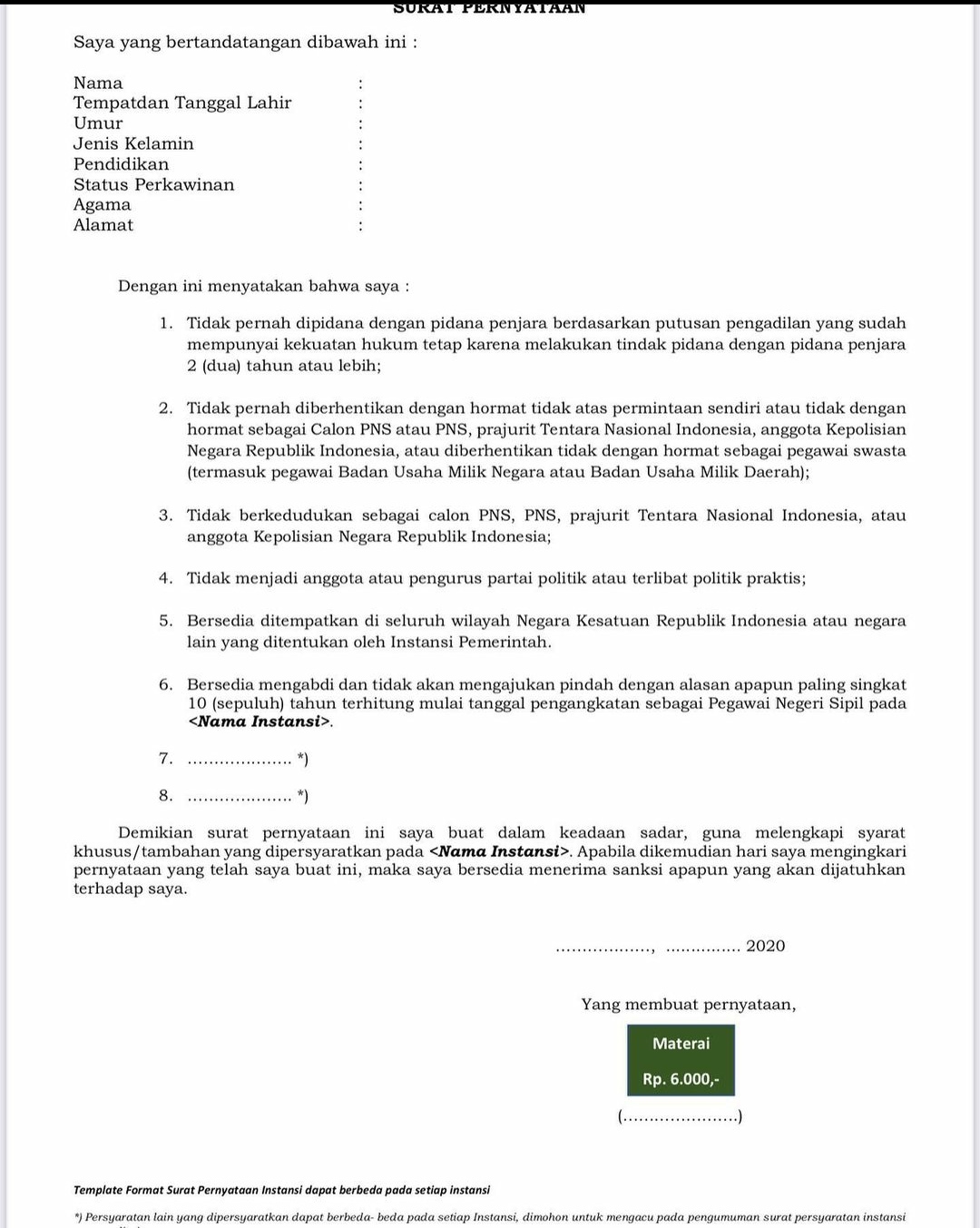 Informasi Surat Pernyataan