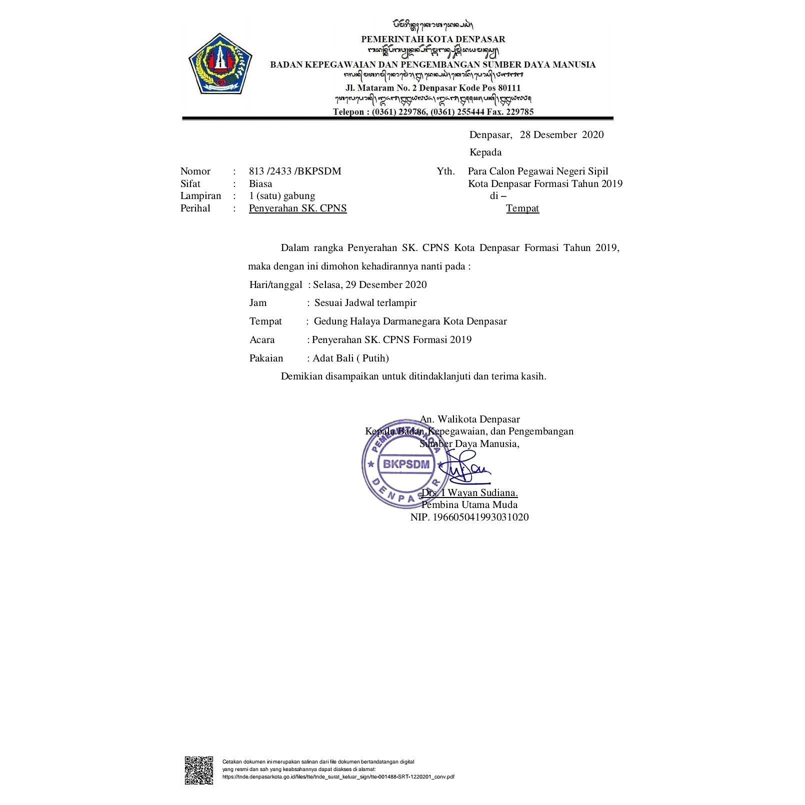 Jadwal Penyerahan SK CPNS